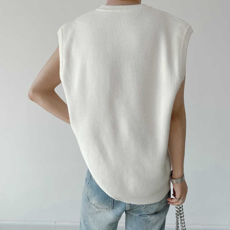 IEFB Korean Fashion Versatile Knitted Vest Sleeveless Double Cuff Kintwear Tops White Causal Chic Clothing Male 9Y8281 210818