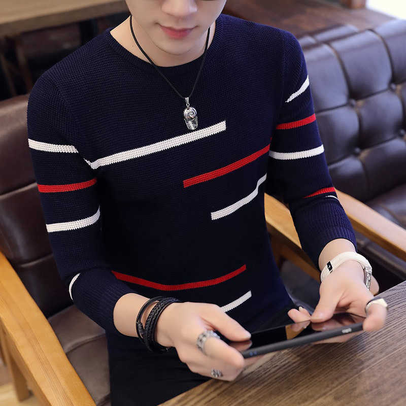 Korea Grey Sweaters And Men Long Sleeve Knitted High Quality Winter Pullovers Homme Warm Navy Coat est 210818