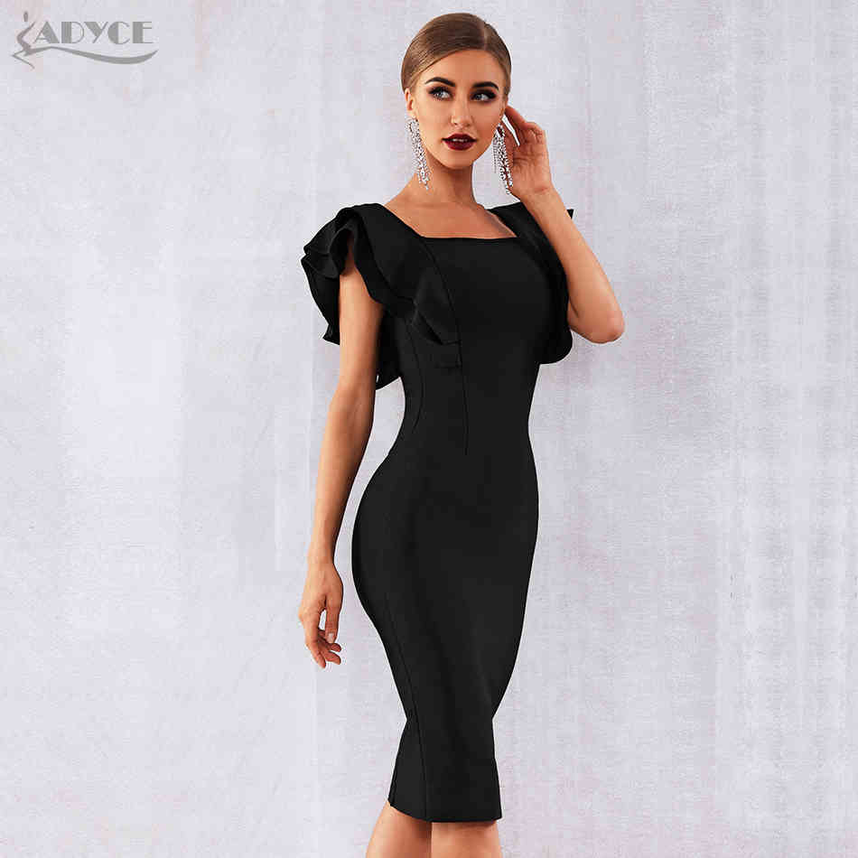 Summer Women Black Bodycon Bandage Dress Sexy Ruffles Butterfly Sleeve Club Celebrity Evening Runway Party 210423