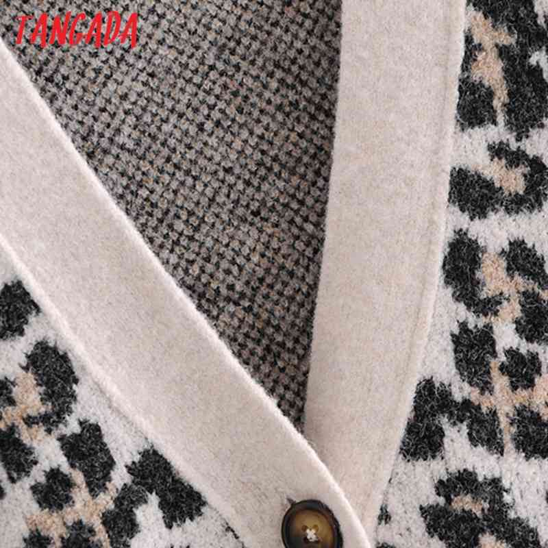 Women Elegant Leopard Vintage Jumper Lady Fashion Oversized Knitted Cardigan Coat 3H85 210416
