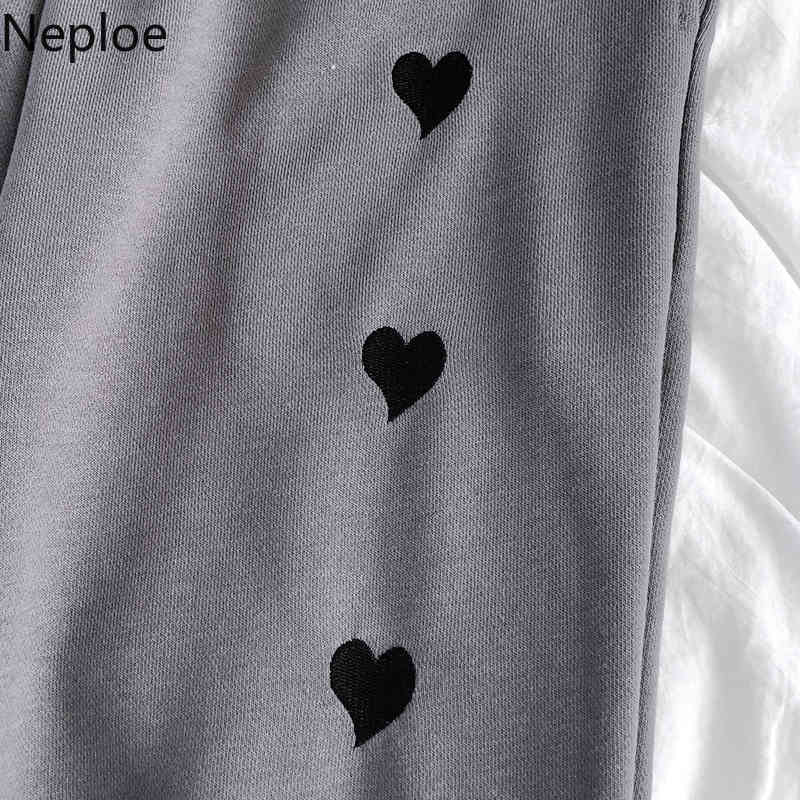 Neploe Sweetwear Sweatpants Women Loose Heart Embroidery Casual Wide Leg Pants Spring Korean Pantalon High Waist Slim Trousers 210422
