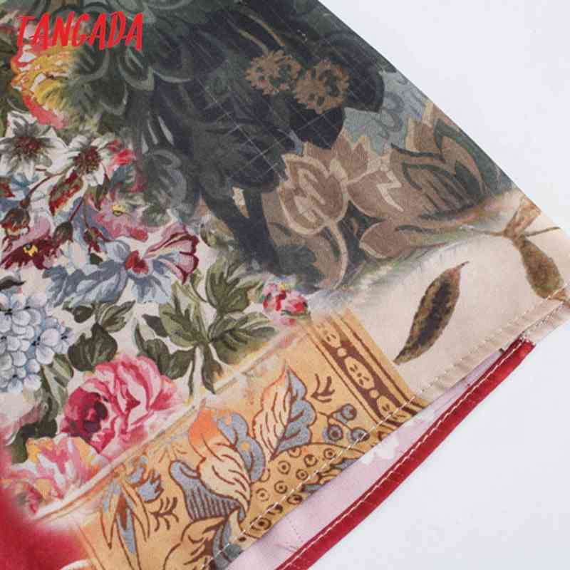 Fashion Women Floral Print with Slash Vintage Long Sleeve Ladies Dress 5Z70 210416