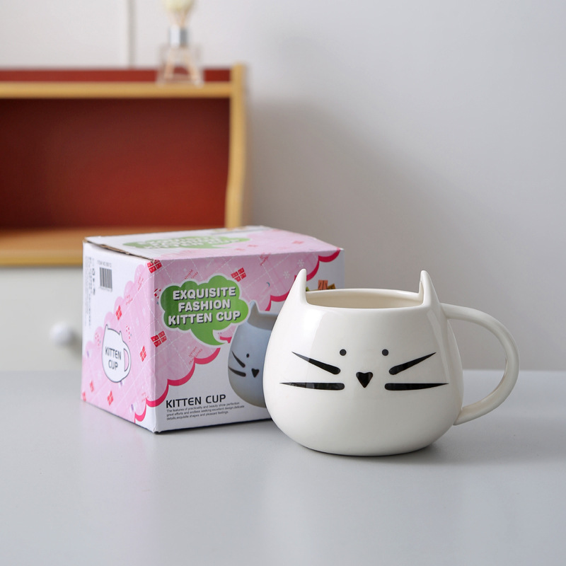 500ml Cute Black White Cat Mug Ceramic Couple Cup Milk Coffee Cups Household Office Mugs For Birthday Present