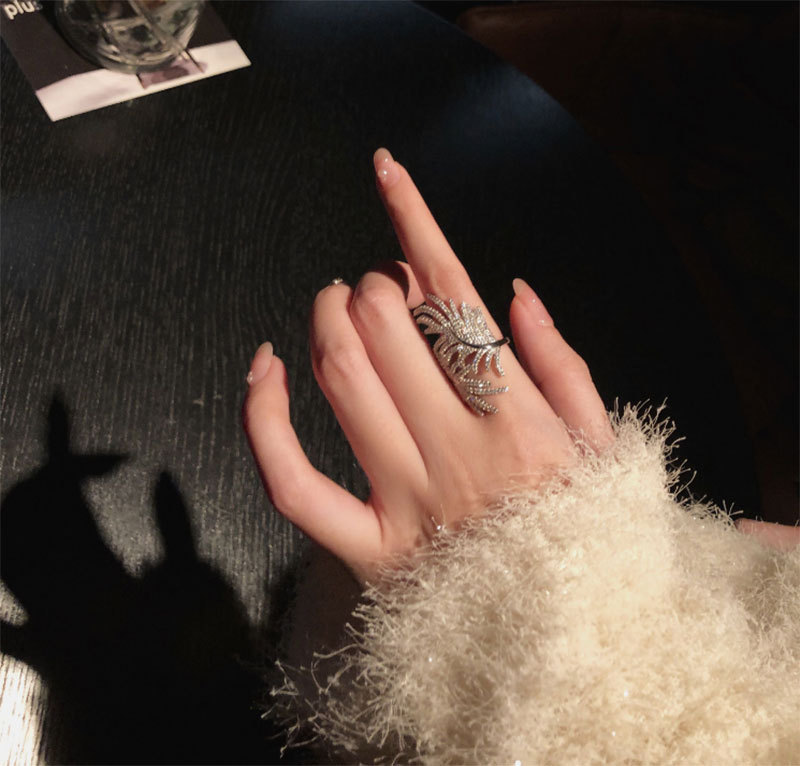 Choucong Brand New Wedding Rings Luxury Jewelry 925 Sterling Silver Pave White Sapphire CZ Diamond Gemstones Feather Women Open Adjustable Ring For Lo