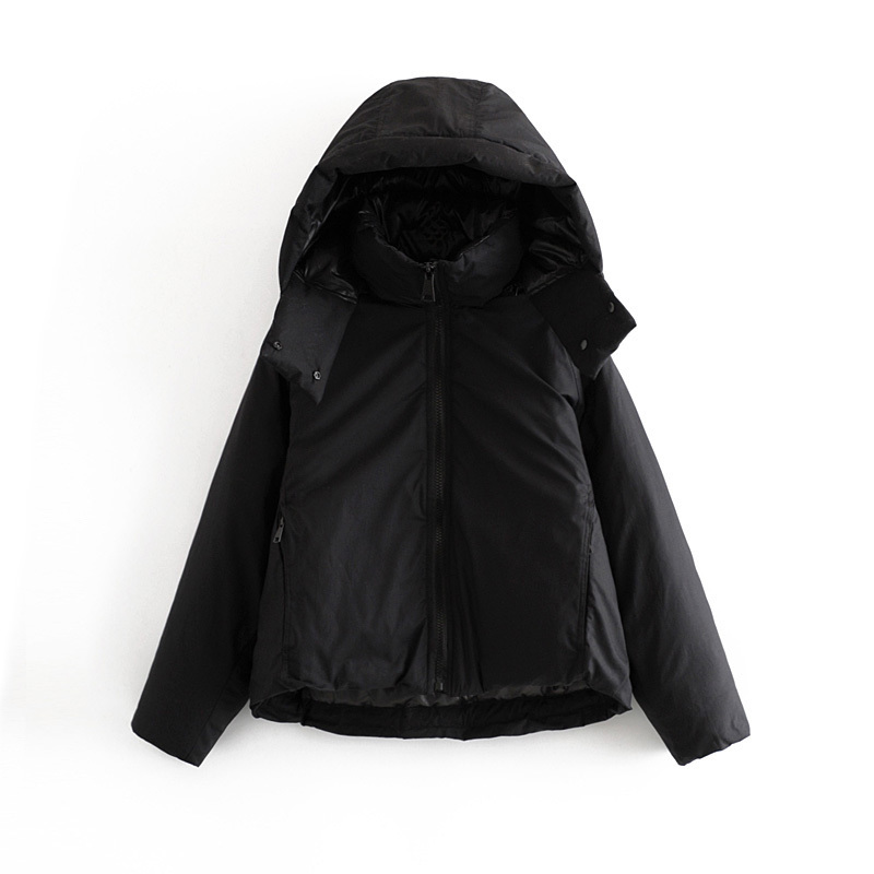 Korean Style Hooded High-neck Warm Winter Women's Jacket Sweet Long Sleeve Zipper Chic Female Coat Tops 210507