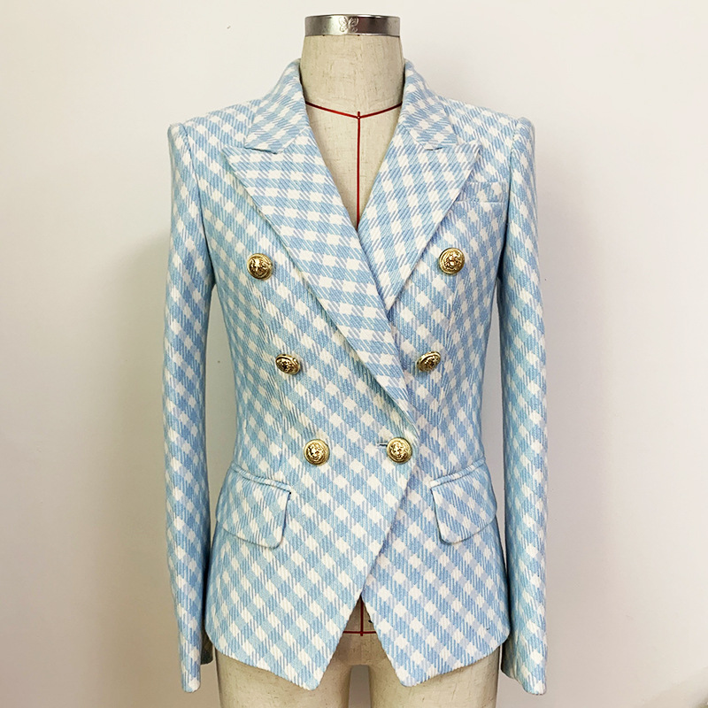 Classic Style Top Quality Original Design Women's Blazer Double-Breasted Blue Check Textured Blazers Slim Jacket Metal Buckles Plaid Coat, White;black
Classic Style Top Quality Original Design Women's Blazer Double-Breasted Blue Check Textured Blazers Slim Jacket Metal Buckles Plaid Coat, White;black