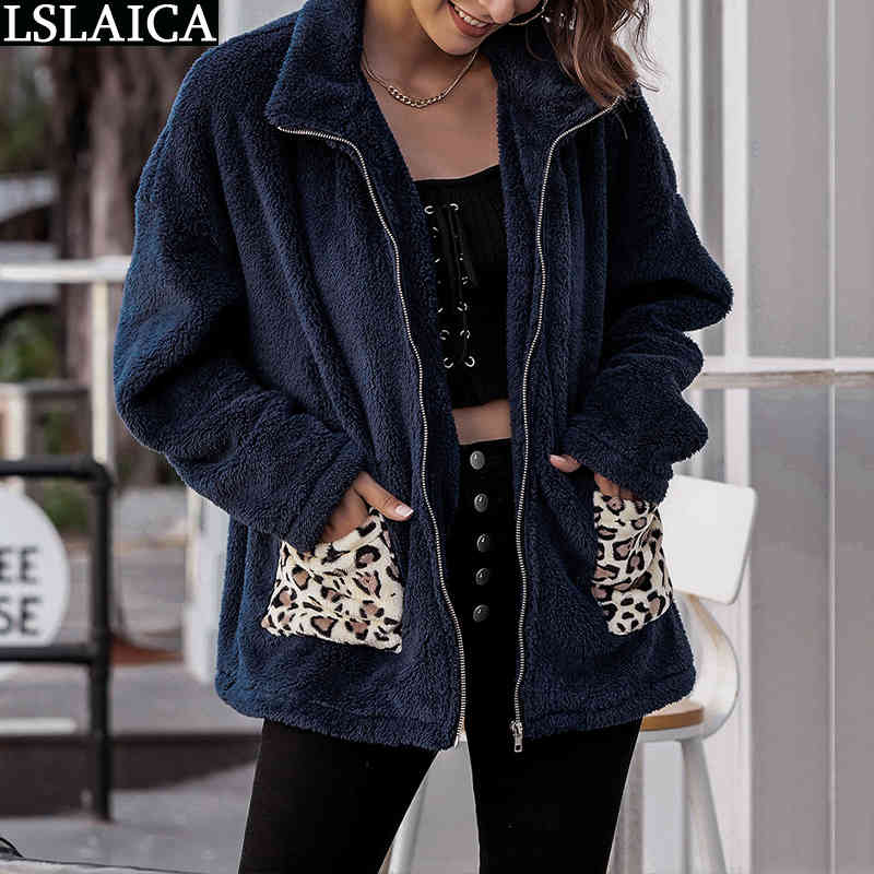 Woman Jacket Casual Long Sleeve Turn Down Collar Zipper Sweatshirt Loose Warm Coat Winter Clothes Women Home Wear Ropa Mujer 210520