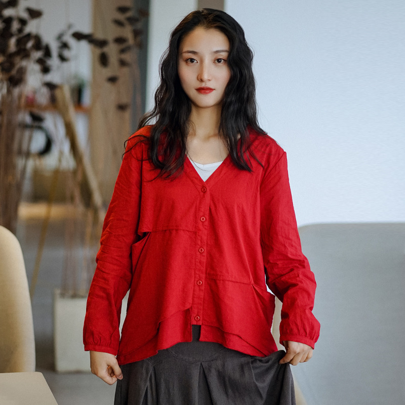 Johnature Women Irregular Shirts Patchwork Blouses Spring V-Neck Long Sleeve Button Mori Girl Sweet Shirts And Tops 210521, Red
Johnature Women Irregular Shirts Patchwork Blouses Spring V-Neck Long Sleeve Button Mori Girl Sweet Shirts And Tops 210521, Red