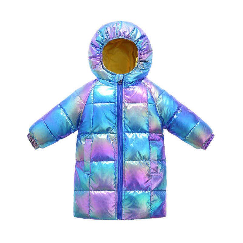 Children Girl Down Jackets Winter Baby Long Coat Boys Fashion Glossy Jackets Kids Outfit 3 4 5 6 7 8 years old 211111