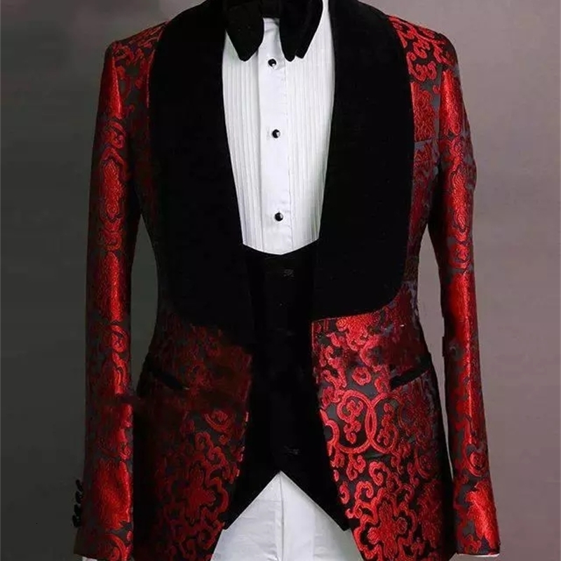 Men's Suits & Blazers black with bordello paisley men's suits hombre wedding dress tuxedo groom male suit blazer three parts PG9B