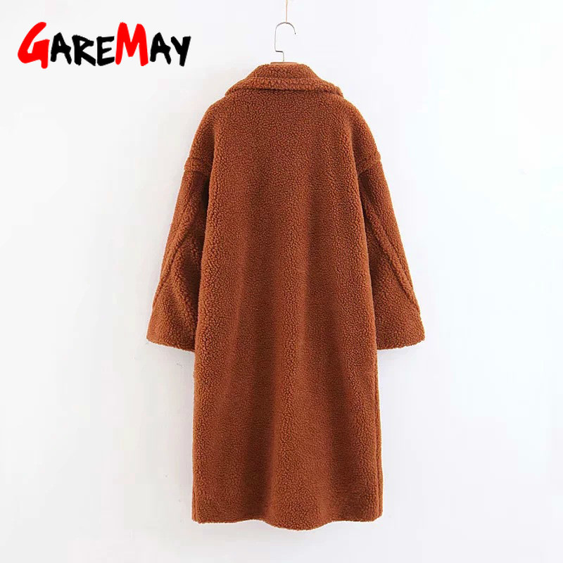 Faux Fur Coats and Jackets Women Autumn Winter Warm Thick Cashmere Mid-Calf Straight Female OverCoat Lady & Outerwear 210428
