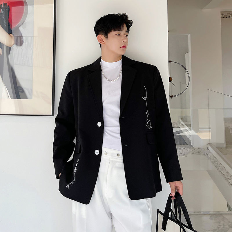 IEFB Men's Korean Trend Black Suit Jackets Casual Temperament Chic Single Breasted Print Blazer Long Sleeve Tops 9Y7765 210524