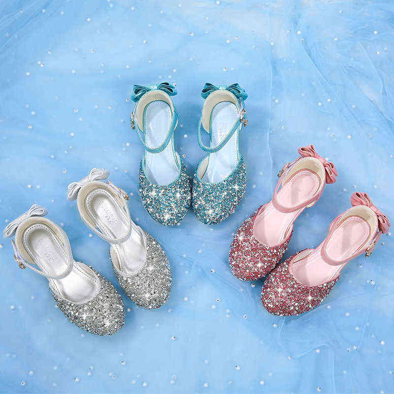 Sandals For Girl Princess Shoes Round Toe Sandals Kids Rhinestone High Heels Baby Girls School Shoe 8-12Y Child Dance Sandals G220307