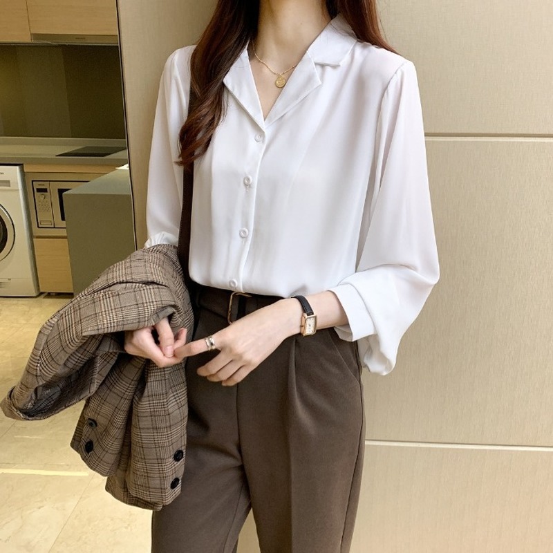 Autumn Chiffon White Blouse Women Long Sleeve Loose Shirts Blouses Office Lady Casual Tops Blusas 11970 210508