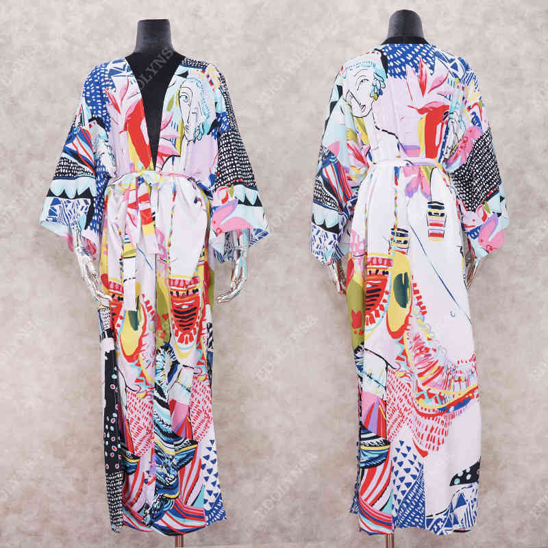 Bohemian Printed Cover-ups Bikini Wrap Bath Dress Pink Cotton Tunic Women Plus Size Beach Wear Swim Suit Cover Up Robe Q862 210420