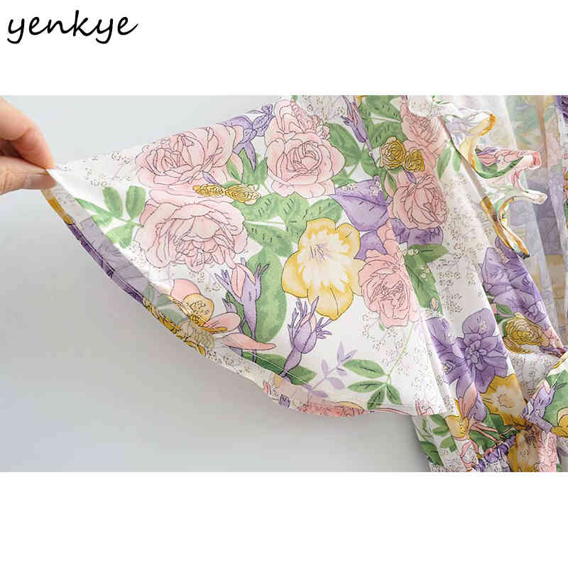 Holiday Summer Dress Women Sweet Ruffle Sexy V Neck Short Sleeve Vestido Mujer A-line Mini Floral Print Boho 210430