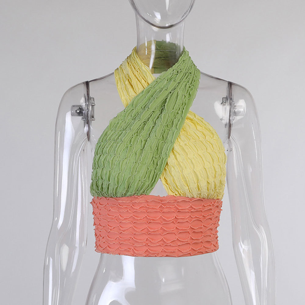 Women Sexy Halter Neck Hollow Out Tanks Color Block Patchwork Cropped Tops Sleeveless Off Shoulder Tank 210428