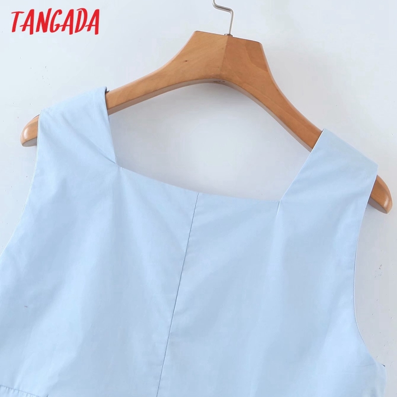 Women Blue Camis Square Neck Crop Top Sleeveless Short Blouses Shirts Female Casual Solid Tops QD09 210416