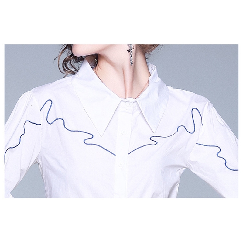 Autumn Women's Fashion Suit White Long Sleeve Embroidered Shirt +Map Print Package Hip Skirt Two-piece Sets Suits 210515