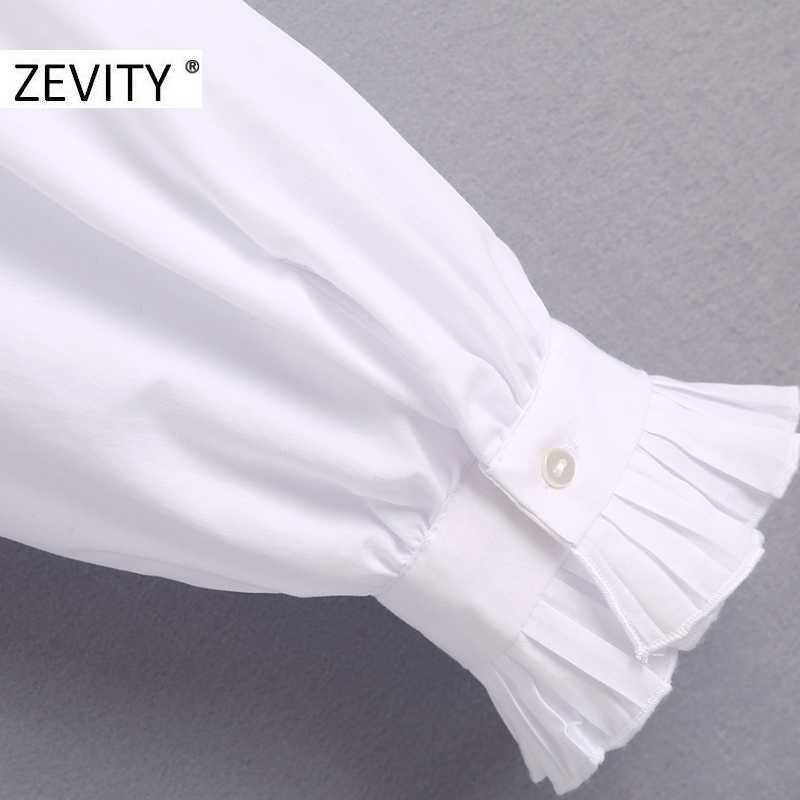 Zevity women fashion bow collar press pleated ruffles casual smock chic blouse ladies poplin roupas femininas shirts tops LS7253 210603