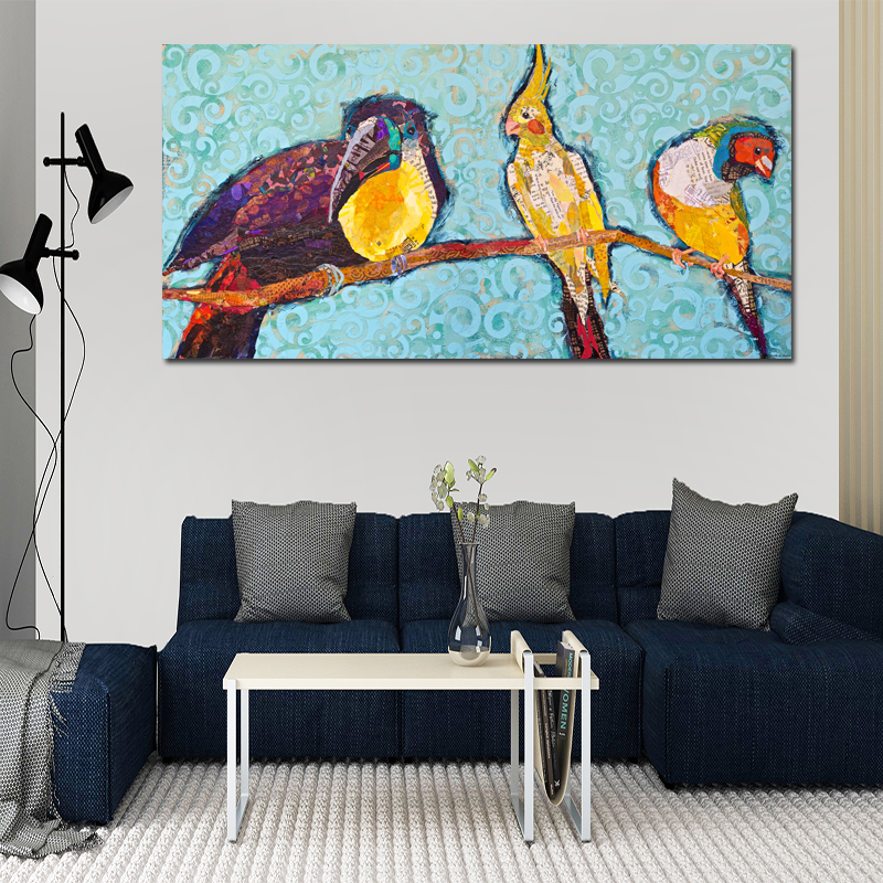 Abstract Art Three Colorful Owls Canvas Prints Modern Birds Animal Painting Wall Art For Living Room Unframed