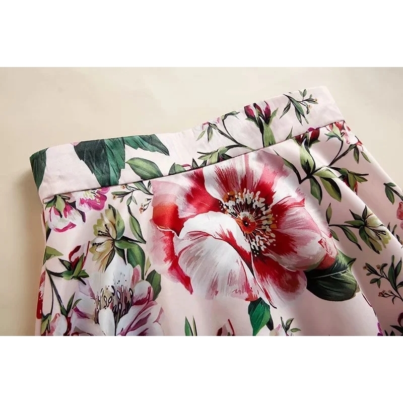 Fashion Runway Summer Slim Women Skirt Vintage Rose Flower Print Ruffles Vacation Casual Female Mini Skirts 210522