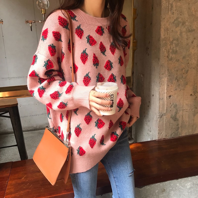 women's sweaters round turtleneck knitting sweater loose harajuku pink girl printed jacquard sweet strawberry 7th8, White;black
women's sweaters round turtleneck knitting sweater loose harajuku pink girl printed jacquard sweet strawberry 7th8, White;black
