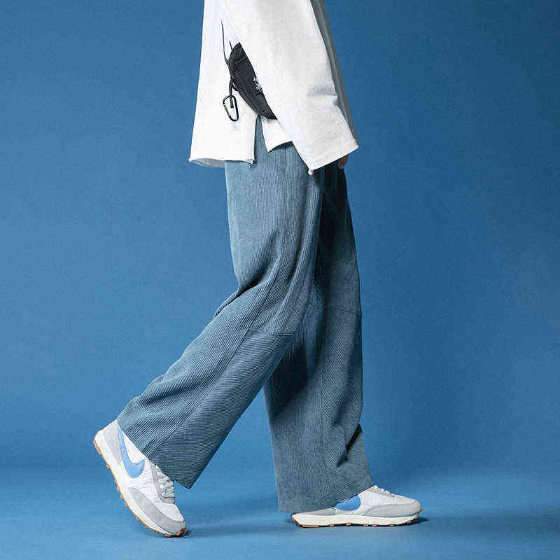 Spring Casual Pants Men Japanese Retro Corduroy Trousers Fashion Elastic Waist Loose Straight Mens Sweatpant 211112