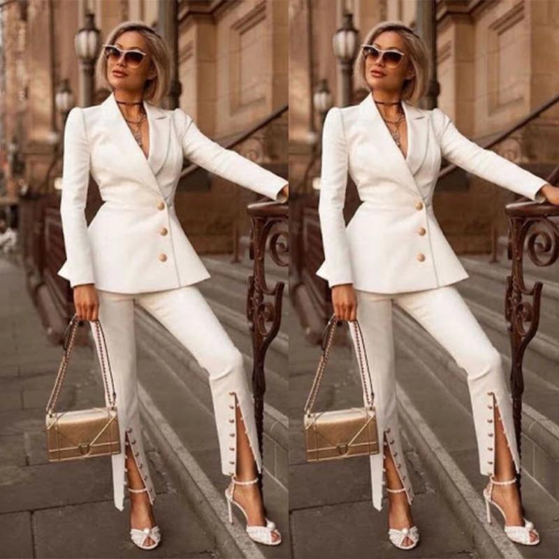 Women's Two Piece Pants Spring/Autumn White Solid Women Suits Mother Of Bride Formal Party Dress Double Breasted Jacket With Ladies Office B, Black
Women's Two Piece Pants Spring/Autumn White Solid Women Suits Mother Of Bride Formal Party Dress Double Breasted Jacket With Ladies Office B, Black