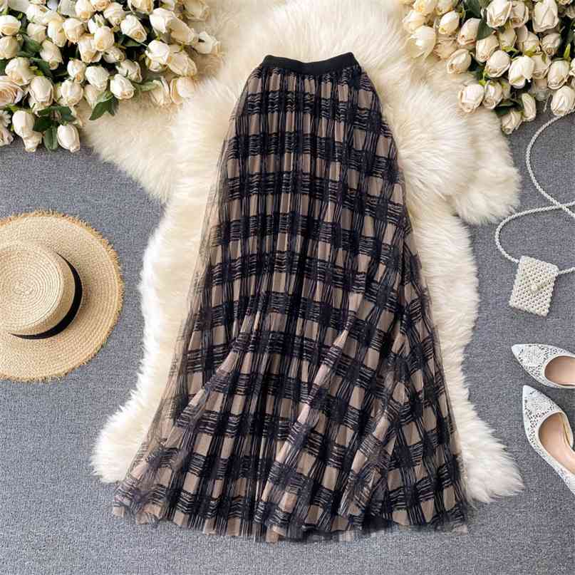 Vintage Plaid Print Mesh Skirt for Women Fashion Elastic Waist A-line Maxi Female Party Streetwear 210603, Black
Vintage Plaid Print Mesh Skirt for Women Fashion Elastic Waist A-line Maxi Female Party Streetwear 210603, Black