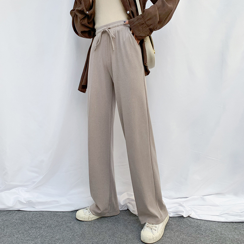 Wide Leg Pants Women's Ice Silk High Waist Loose Casual Womens Elegant Preppy Style Trousers Females 680B 210420