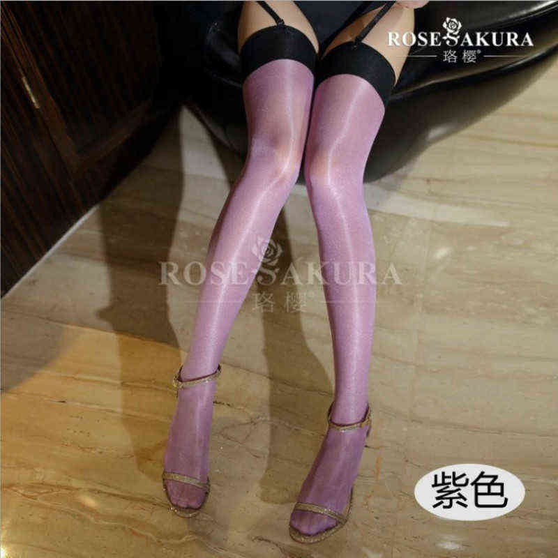 30d Women Contrast Thigh High Stockings multicolor Sheer Stay Up Vintage long shiny Glossy Over Knee oil flashing Leggings Y1119
