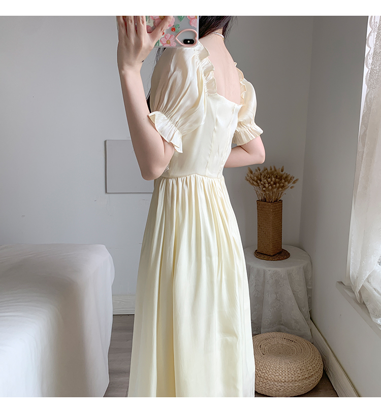 Women Dress Summer Elegant Korean Sweet Girls Bowknot Female Puff Sleeve High Waist Slim Party Vestido De Mujer 210519