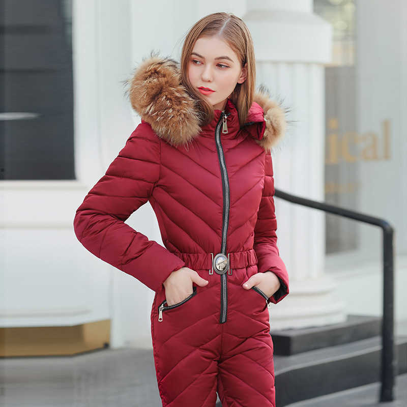 Women's Leggings Winter Hooded Jumpsuits Parka Ski Suit Warm Sashes Straight Zipper Cotton Padded Casual Tracksuits CASS