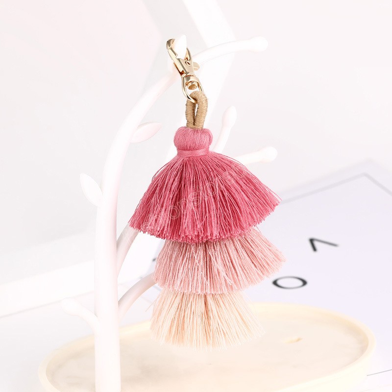 Multilayer Tassel Keychain Keyrings Bag Charm Jewelry Big Key Chain Key Holder Boho Handmade Pom Pom Vintage Fashion Accessories