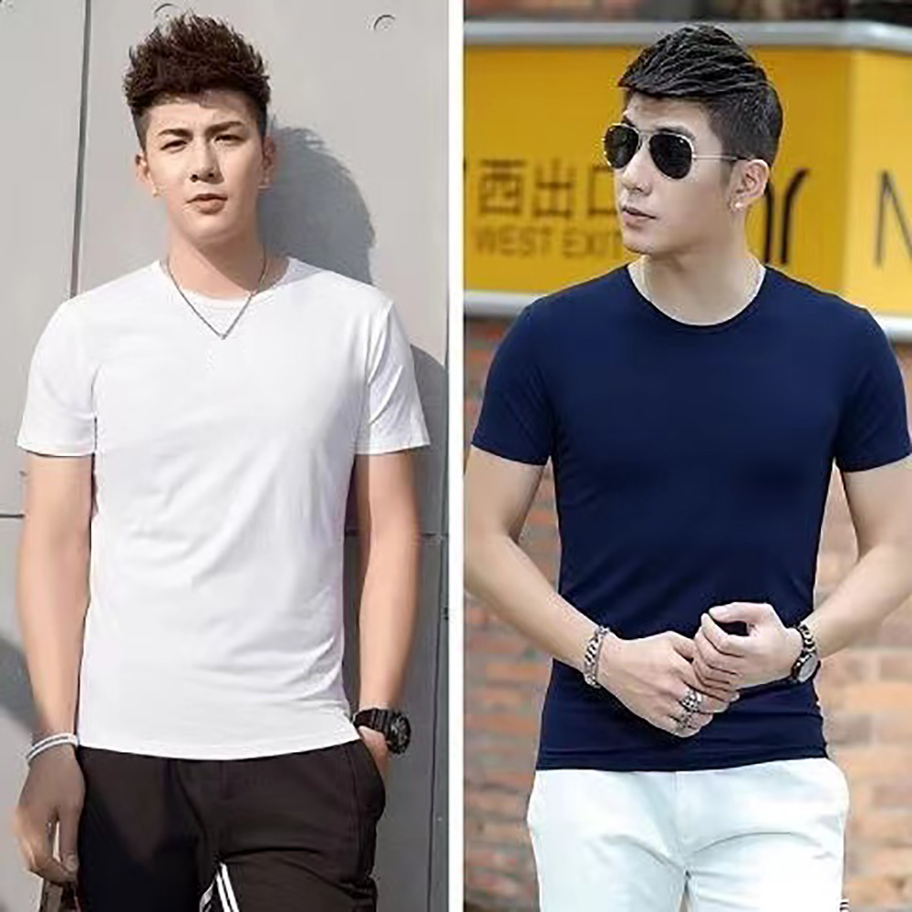 2Pcs Men Tshirt Spandex Fitnes Clothing Man Tops Tees T Shirt For Male Solid Color Tshirts multi Colors T-Shirt B0890 210518