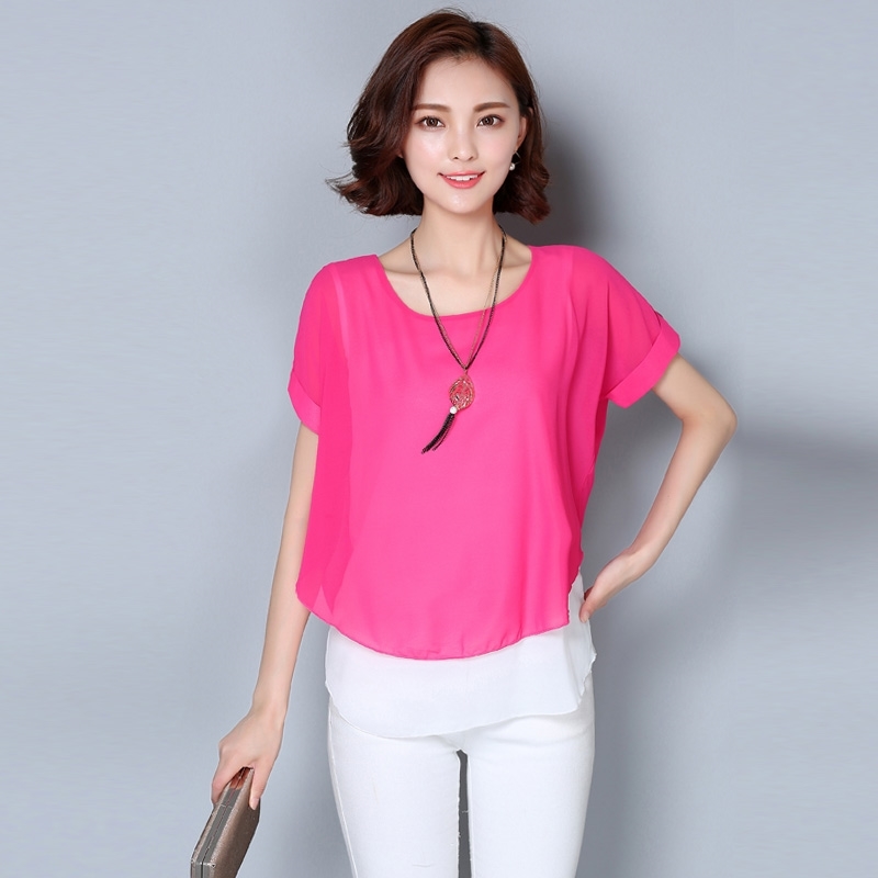 womens tops and blouses summer Chiffon blouse Short sleeve 's shirt plus size 3195 50 210506