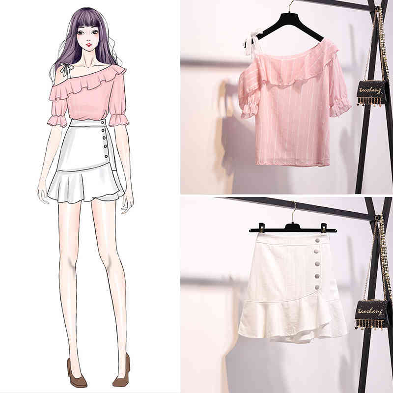 Summer Fashion Elegant Two Piece Set For Women Short Sleeve Off The Shoulder Striped Tops And Mini Skirt Outfits Korean 210514