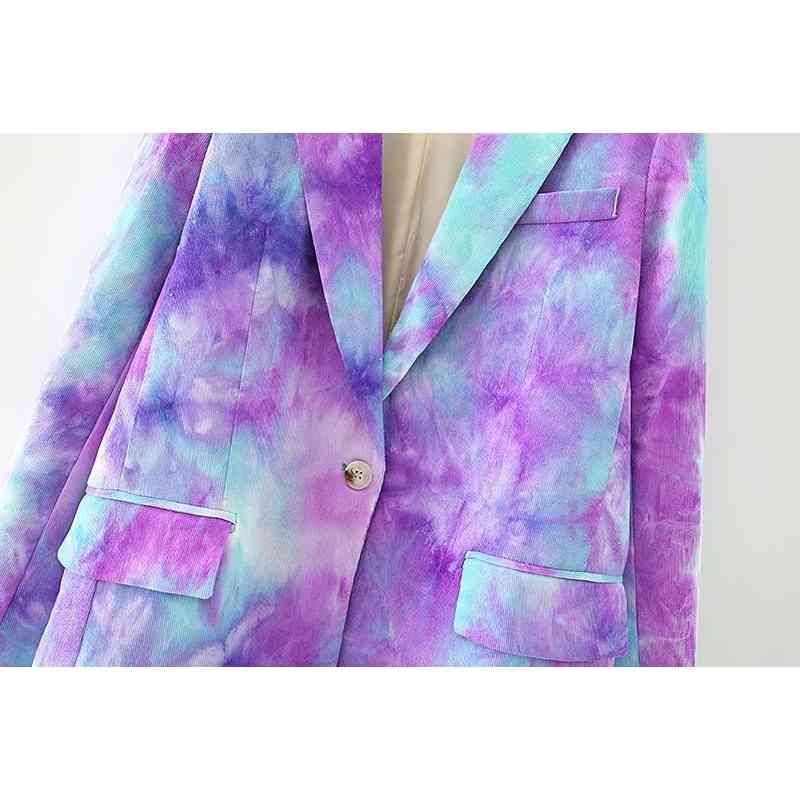 tie dye women elegant loose purple blazers fashion ladies casual long jacket suits boho female chic blazer girls 210430