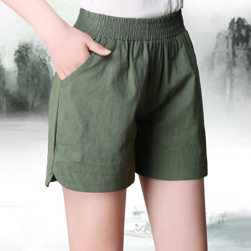Shorts casual fashion simple 6-color cotton linen women shorts chic high waist summer street 210714