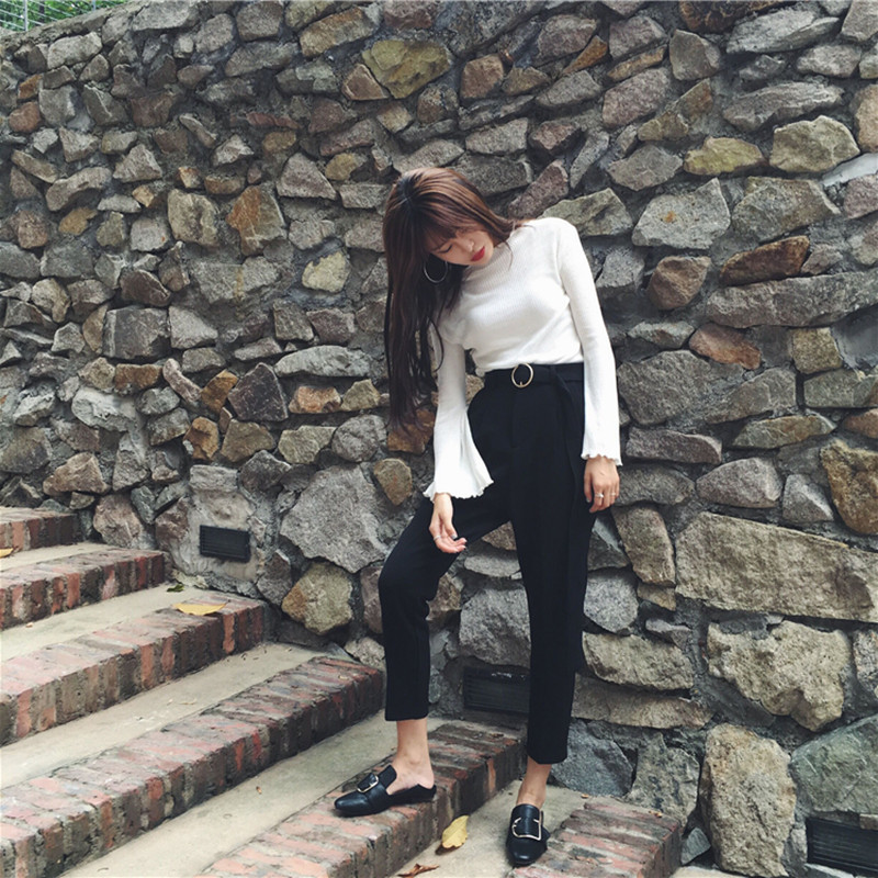 OL Elegant High Waist Harem Pants Women Spring Autumn Solid Work Casual Loose Suit Female Black Trousers 210421