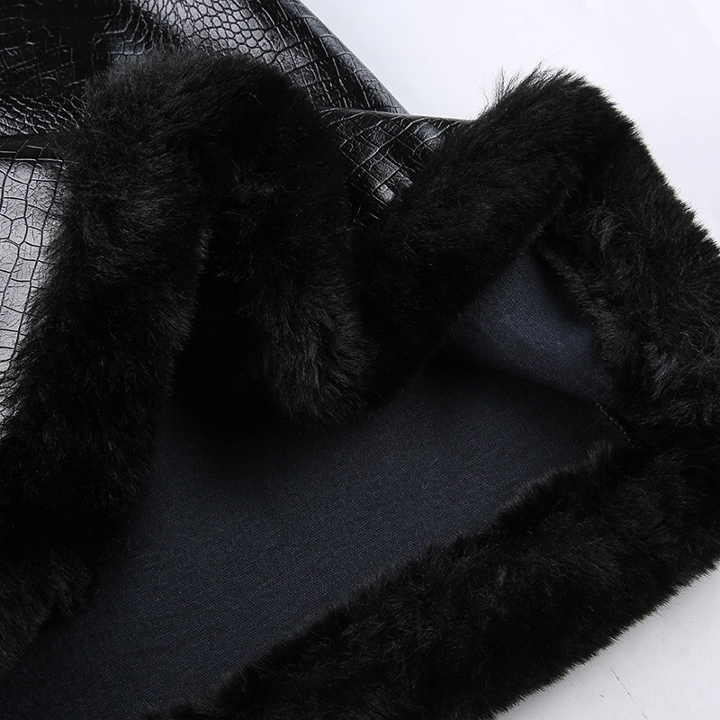 Sexy Women Hem Faux fur Spliced PU Mini Skirt Black Y2K Stylish Cool Girl Package Hips Short Skirts Party 210429