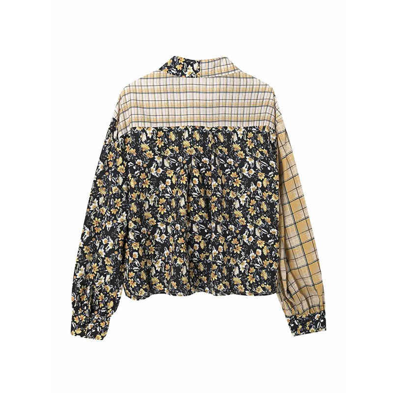 Women Summer Shirt Casual Long Sleeve Female Turn-down Collar Tops Plaid And Floral Blouses Button Black Shirts Camisas Mujer 210422