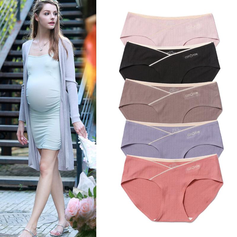 3Pcs M-4XL Low Waist Pregnant Women Panties Seamless Cotton Briefs V-shaped Belly Support Underwear Maternity Lingerie Big Size Women's