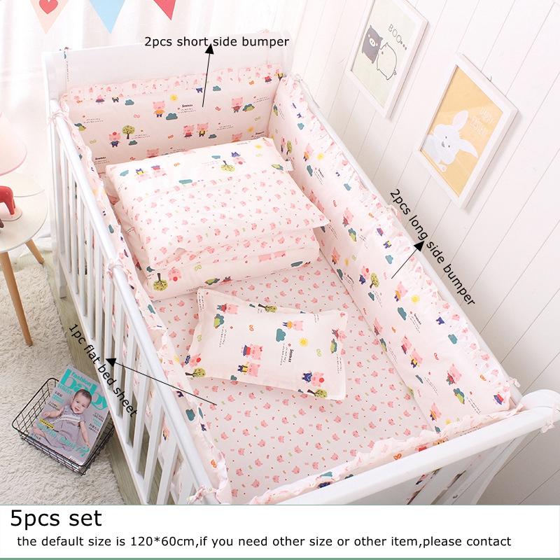 Bedding Sets 5Pcs Set Nordic Ins Baby Crib Bumper Cotton Cute Cartoon Print Bed Sheets Kids Room Children Decorative Cushion quality 240925