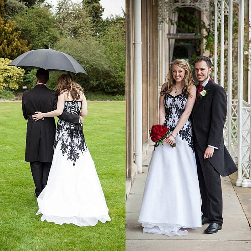Victorian Gothic Country Wedding Dress Sweetheart Lace Black and White A Line Vintage Strapless Long Beach Bridal Gowns Plus Size Bride Dresses Vestid
