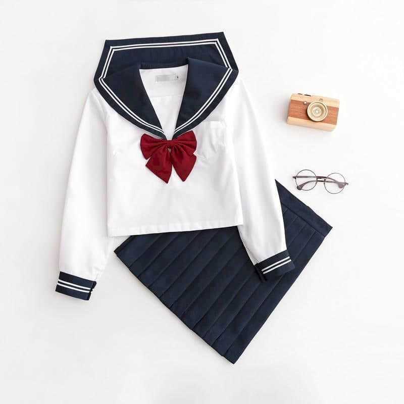 Sailor suit female Japanese jk uniform student jacket Korean style long and short skirt navy cute sleeve college school 210526