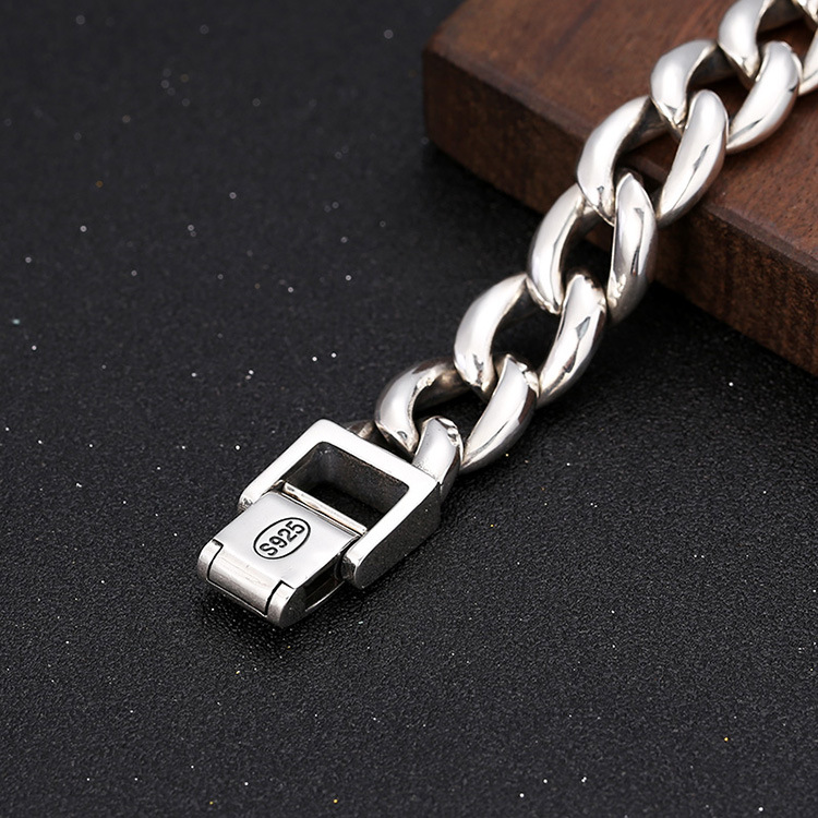 925 Sterling silver thick link chain men's bracelets American European antique handmade punk gothic designer luxury jewelry accessories gifts