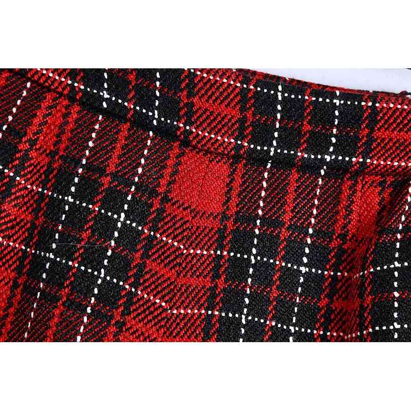 Vintage Women Elegant Tweed Shorts Spring-Autumn Fashion Ladies Red Plaid Patchwork Female Chic 210430