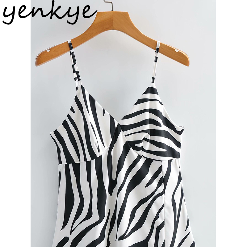 Vintage Zebra Striped Sling Sexy Dress Women V Neck High Waist A-line Casual Long Female Summer Night Out Vestido 210430